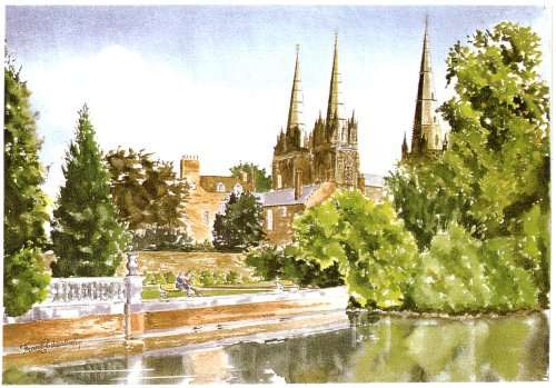 Lichfield Cathedral from Minster Pool