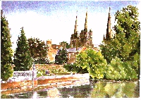 Lichfield Cathedral from Minster Pool